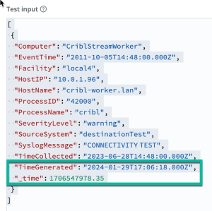Screenshot showing tst message