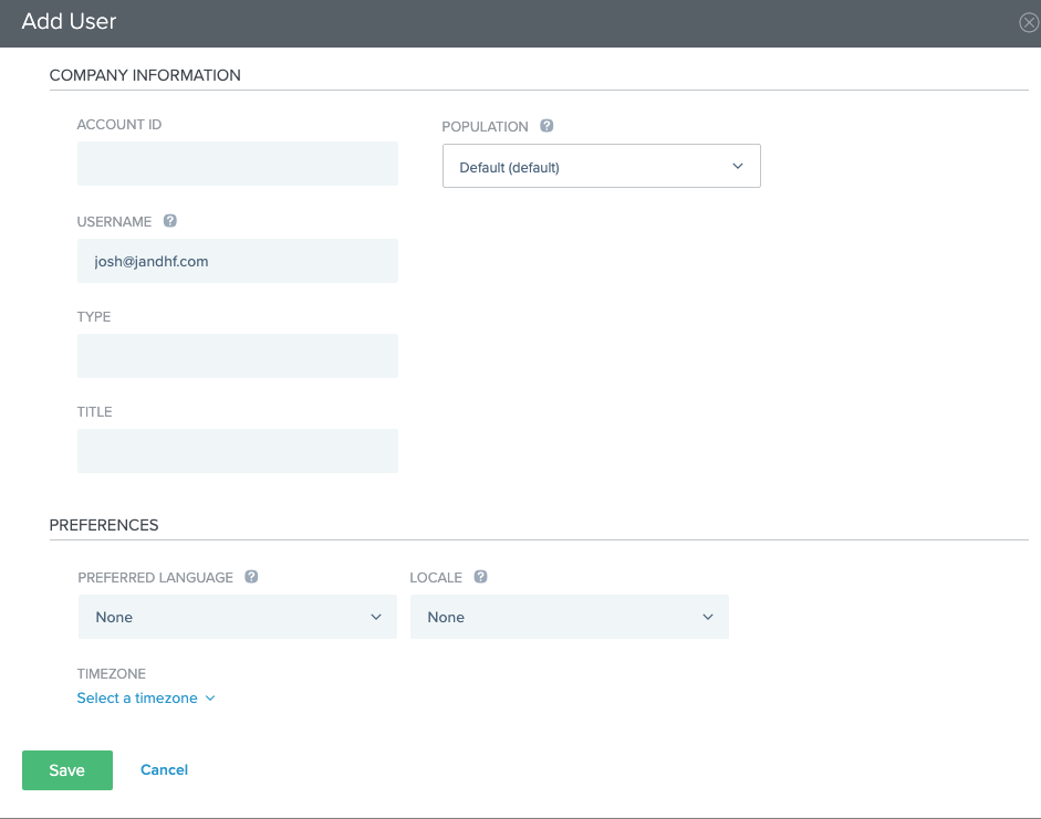 PingOne user creation form showing email address entry field and save button.