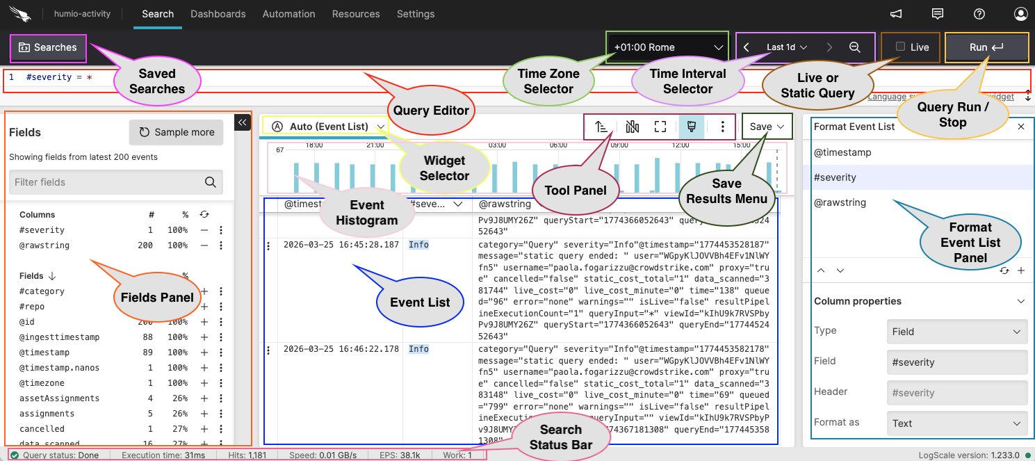 Screenshot showing the Search UI elements