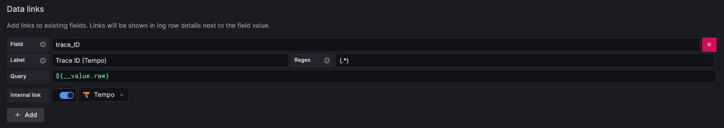 Data Links on a LogScale Data Source