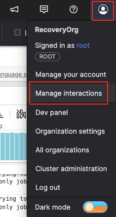 Access Interactions from the Profile Menu