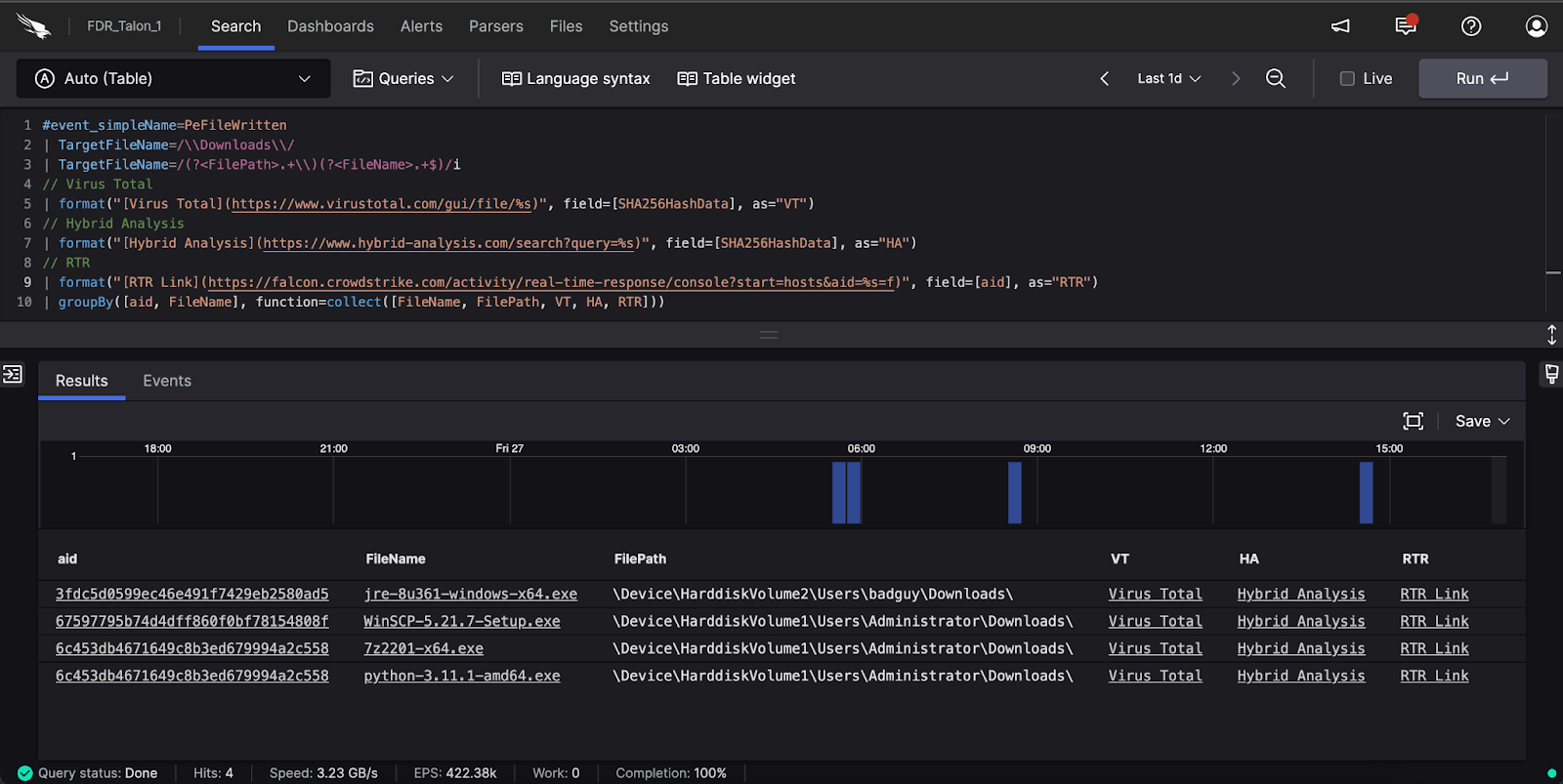 Example of adding hyperlinks to search output