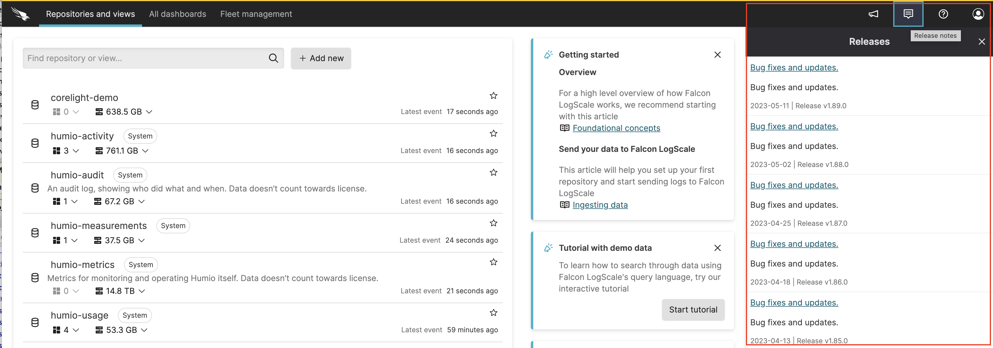 Screenshot showing Built-in Release Information